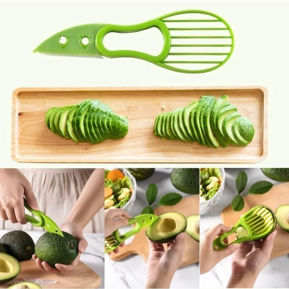 Avocado 3-in-1 Slicer, Pitter, and Cutter Knife with Cover Kitchen Tool, Green